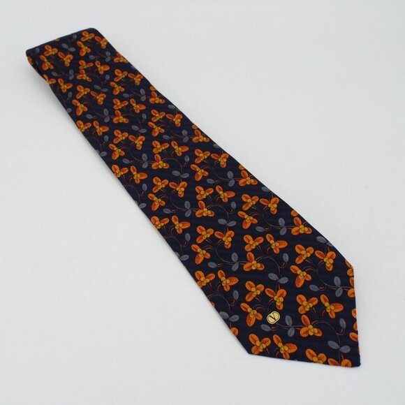 Valentino Cravatte Navy Blue Floral Silk Tie Made in Italy - Picture 1 of 13